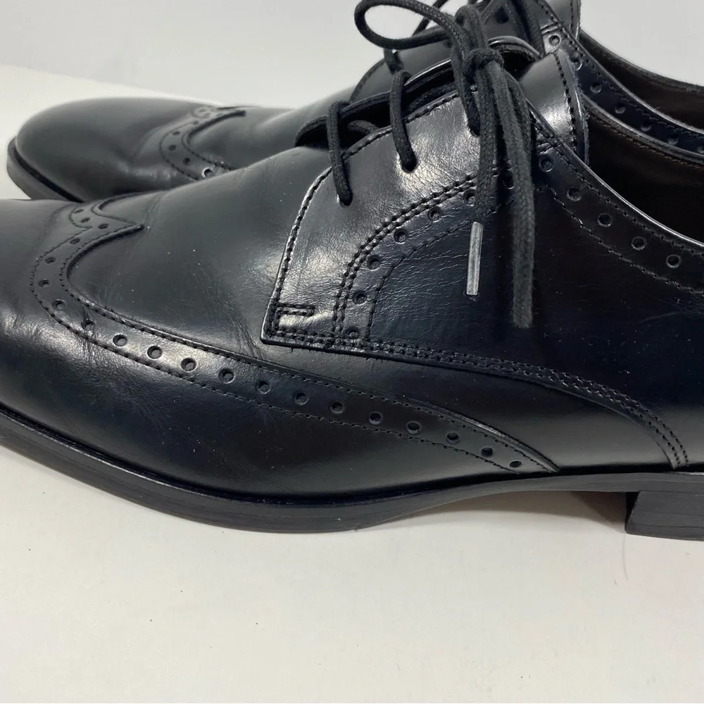 Bruno Magli Mens 9.5 M Cortez Leather Wingtip Oxfords Dress Shoes Black Lace - Picture 4 of 8